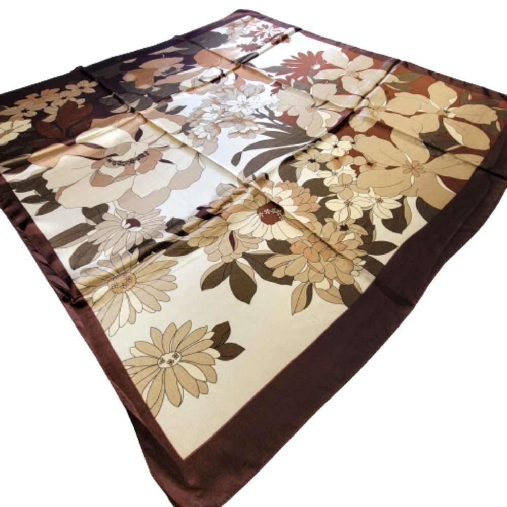 Brown Square Scarf Floral theme Necl Summer Light Scarf  NEW